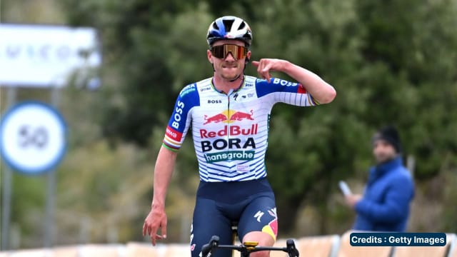 Cyclist celebrating victory
